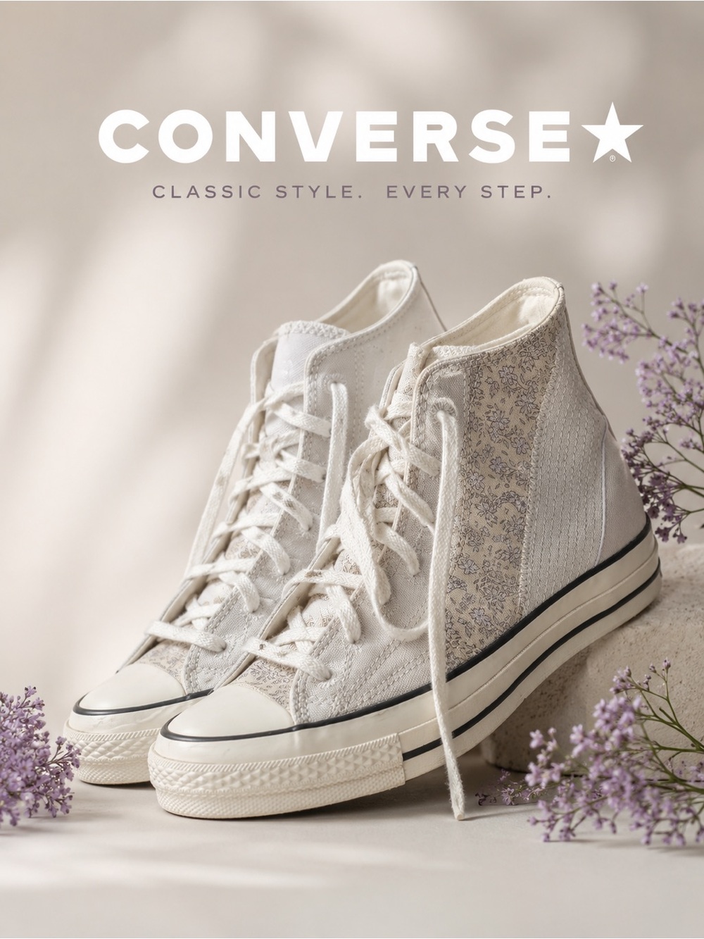 Converse Lace-Up High Top Boots in Cream and Lavender
